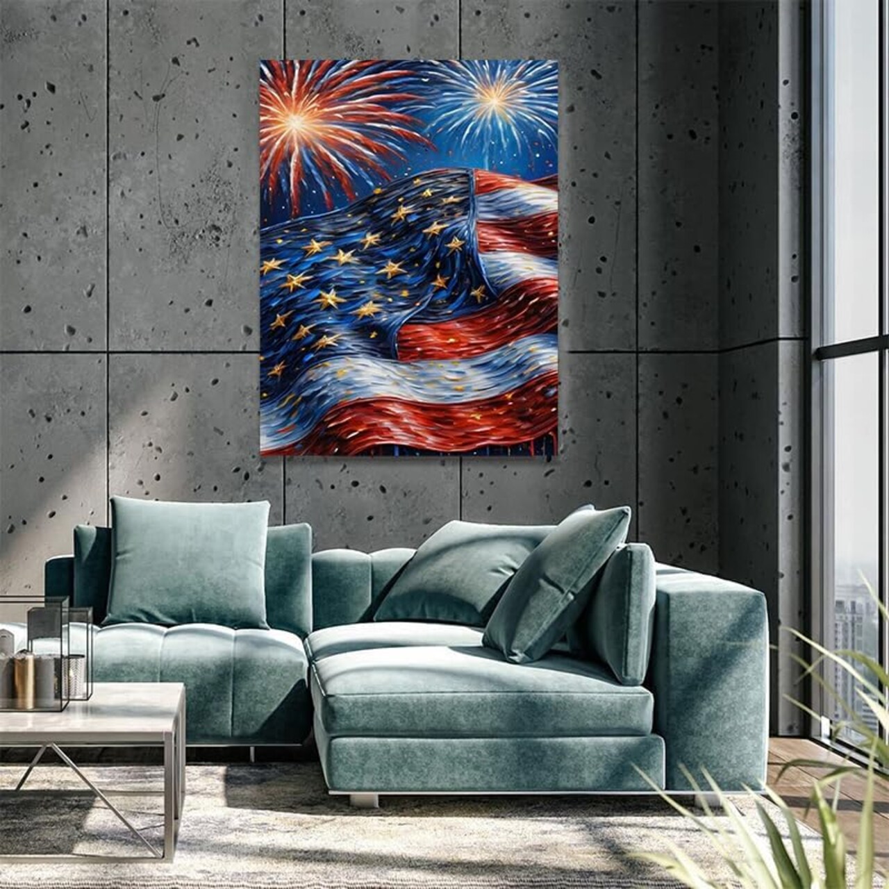 4th of July Diamond Painting Kit – American Flag & Fireworks, 5D Full Drill DIY Diamond Art for Adults, Independence Day Home Wall Decor (11.8x15.7 inches / 30×40 cm)